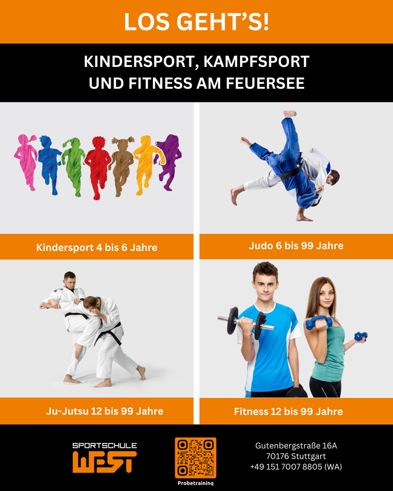 viergeteiltes Bild: Jeweils zu sehen: Judo, Ju-Jutsu, Fitness und Kindersport