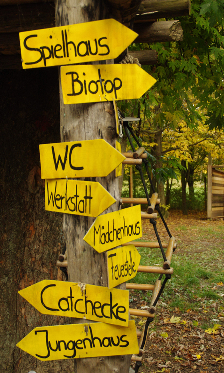 Wegweisen mit vielen gelben Pfeilen