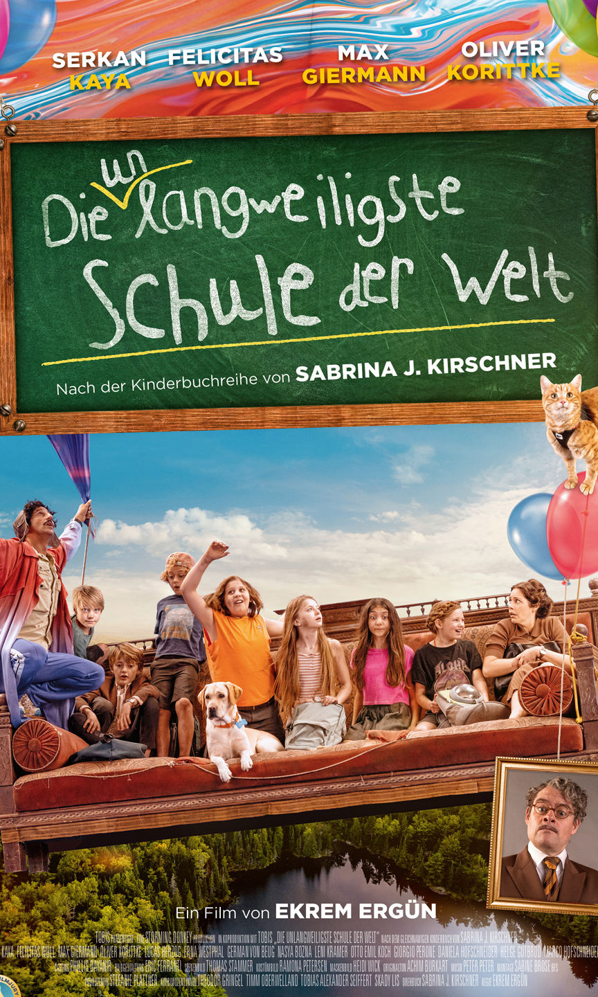 Filmplakat. Kinder sitzten auf einem fliegenden Sofa.