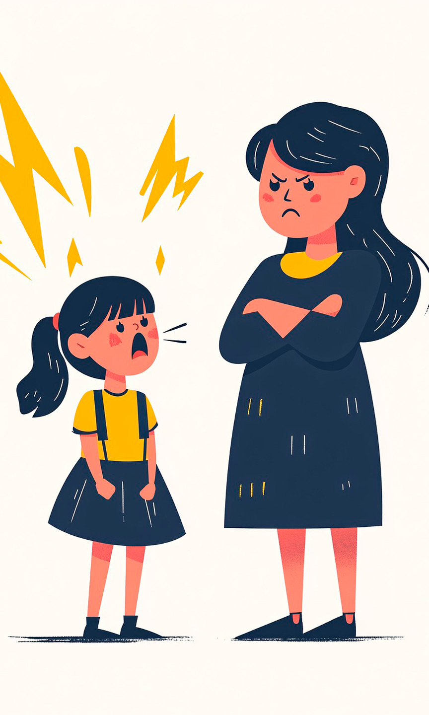 Zeichnung einer Mutter und ihrer Tochter. Die beiden streiten miteinander.