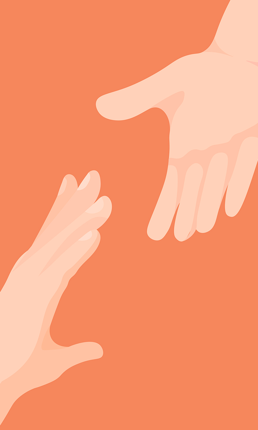 Zwei Hände sind einander entgegengestreckt und berühren sich fast. Illustration