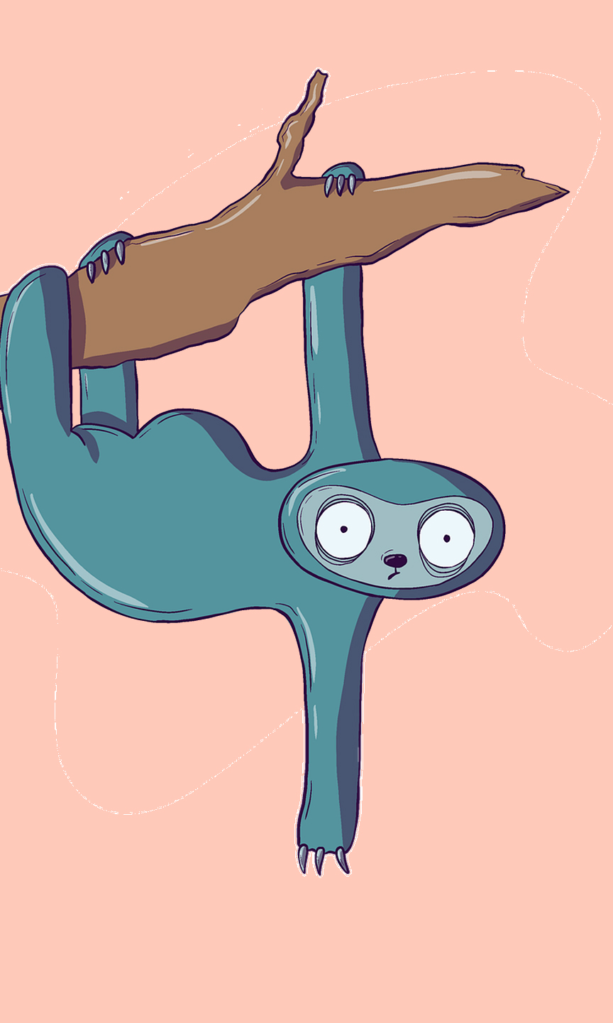 Illustration eines Faultiers. Das Tier schaut erschrockene in Richtig des Betrachters.