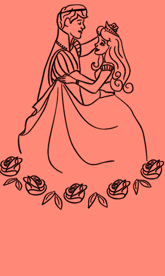 Zeichnung einer Prinzessin und dem Prinzen beim Tanz.