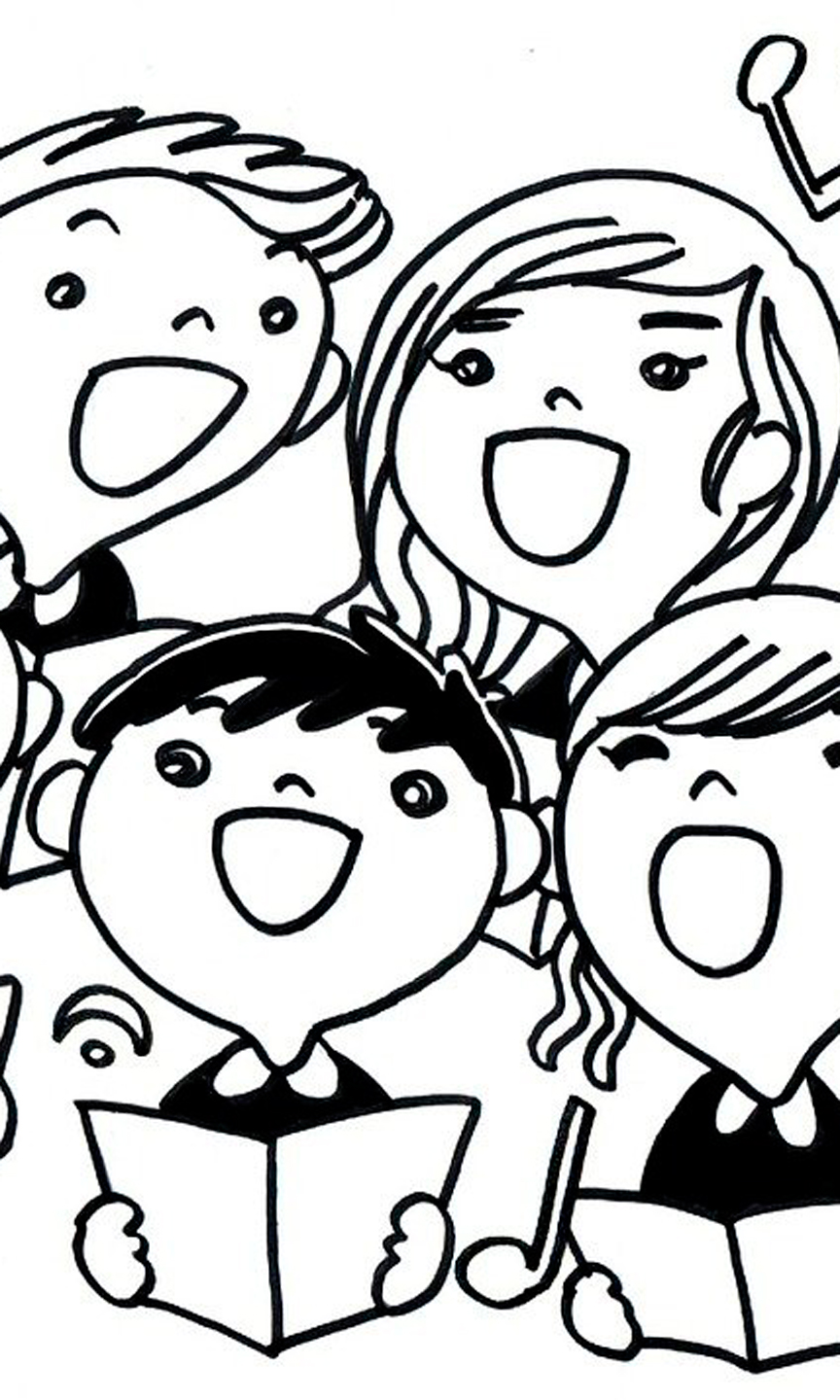 Schwarz-Weiß Zeichnung eines Kinder Chors