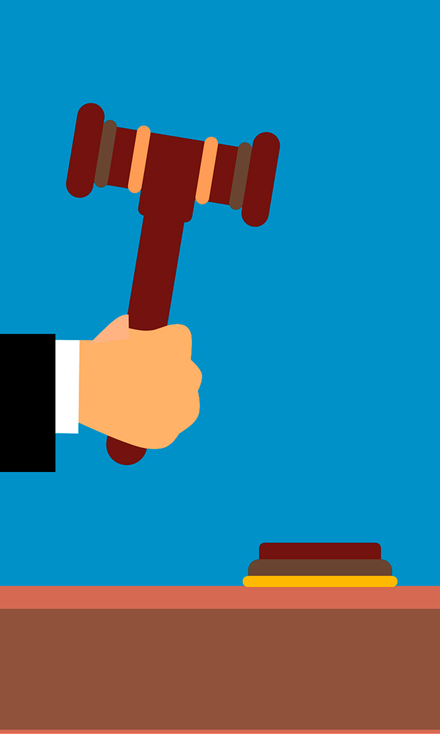 Illustration eines Hammers des Richters beim Gericht.