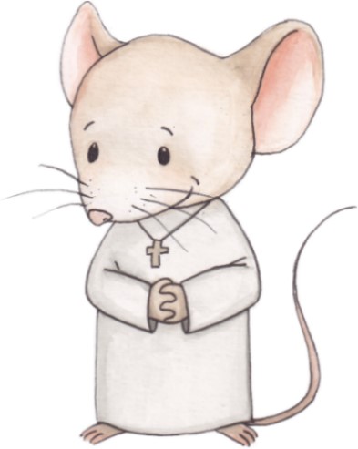 Eine Maus mit einer Kreuzkette und Kutte.