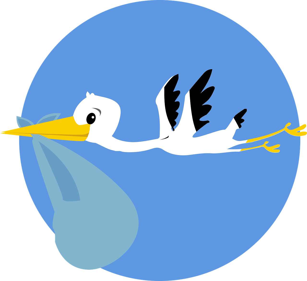 Illustration eines Stoches, der ein Bündel im Schnabel hat.