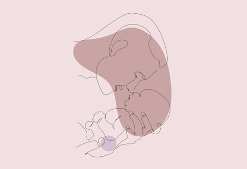 Illustration von einem Vater, der sein Baby in den Armen hält.