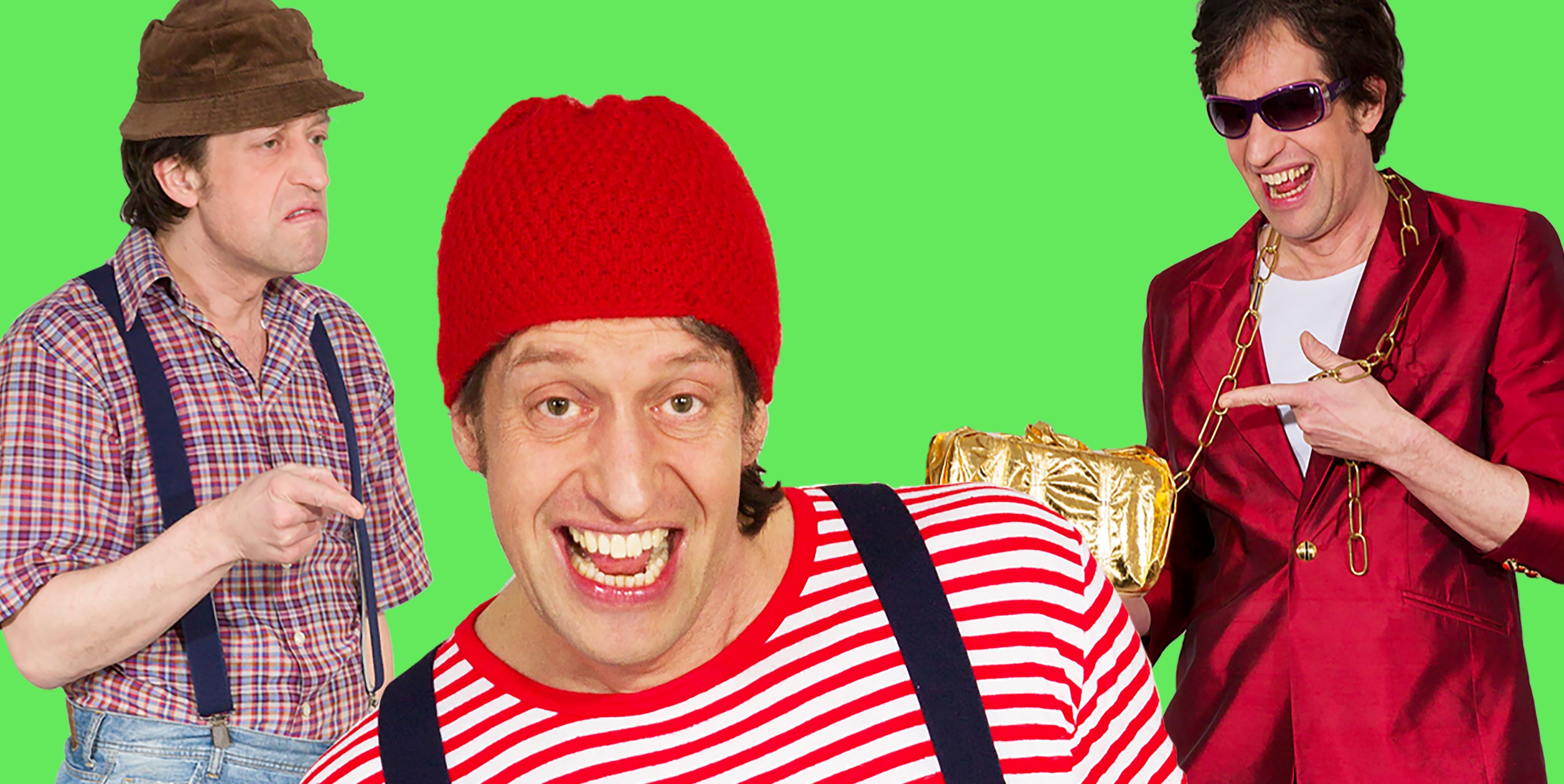 Ein Mann in drei verschiedenen Verkleidungen.