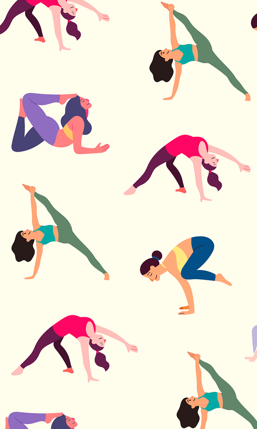 Zeichnung von Frauen in verschiedenen Yogapositionen